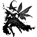 A fairy and a witch dancing dark tattoo design idea