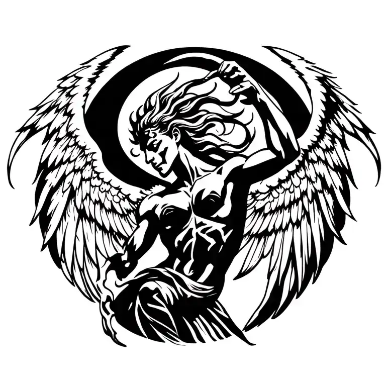 African angel fighting a demon wings tattoo design idea