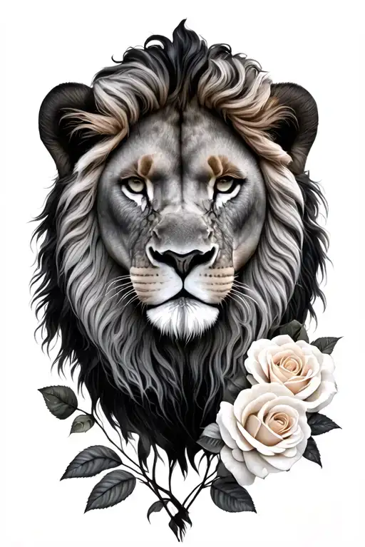 lion lioness lys roseornemznt flower astrological sign lion and virgin Malone and Alicia Sun Lune Fleur tattoo design idea