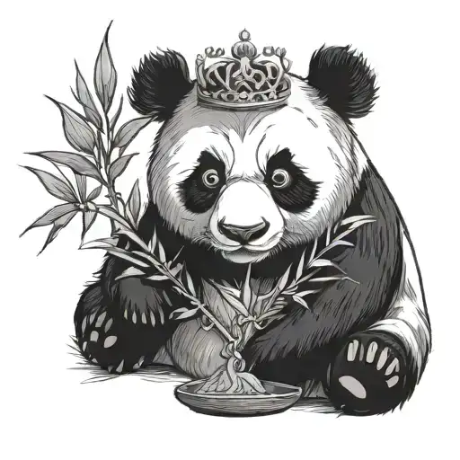 One panda with a crown eating bamboo and one side tattoo design idea