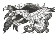 an eagle flies and eats a snake tattoo design idea