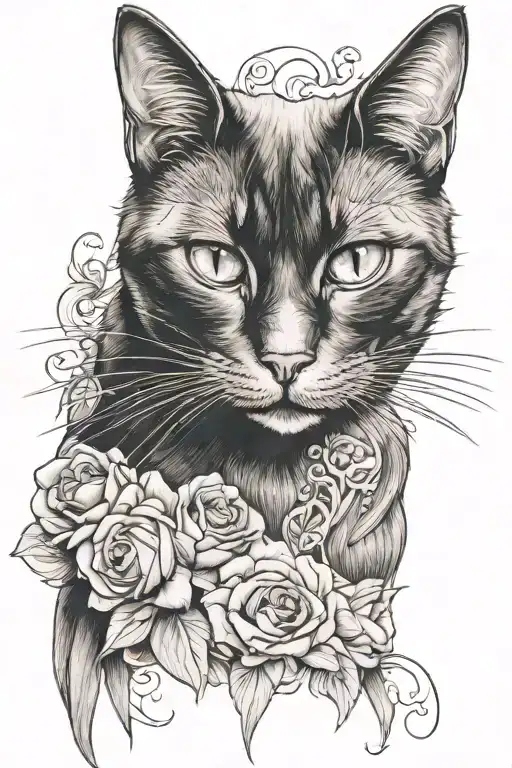 black cat portrait tattoo design idea