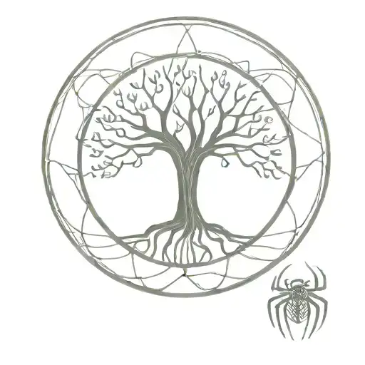 An oracle and spider amulet tree life intertwined tattoo design idea