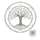 An oracle and spider amulet tree life intertwined tattoo design idea