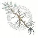 An oracle and spider amulet tree life intertwined tattoo design idea