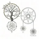 An oracle and spider amulet tree life intertwined tattoo design idea