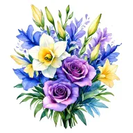 gladiolus, daffodil, rose, sweet pea family birth flower bouquet tattoo design idea