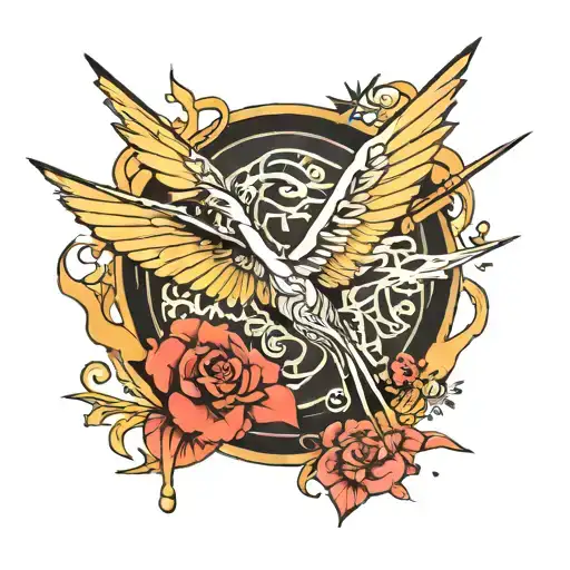 paper crane kintsugi style filled tattoo design idea