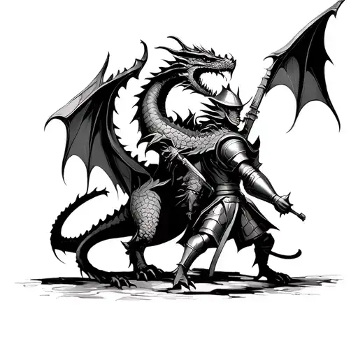 A fierce dragon battling a knight in shining armor tattoo design idea
