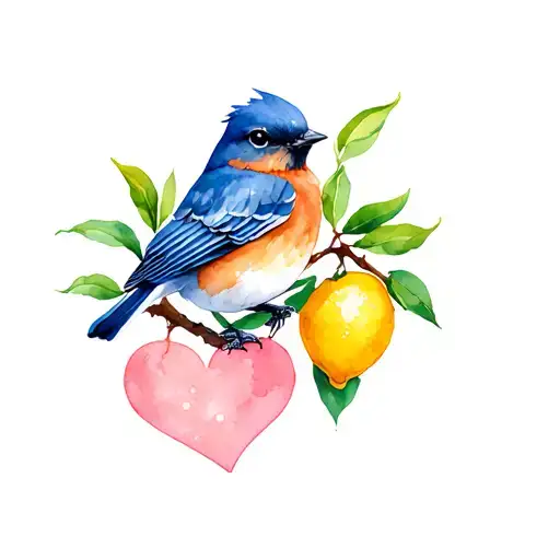Bluebird with lemon tree branch and a heart tattoo design idea