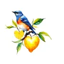 Bluebird with lemon tree branch and a heart tattoo design idea