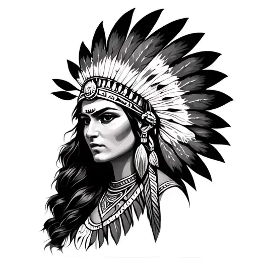 Indian warrior woman tattoo design idea