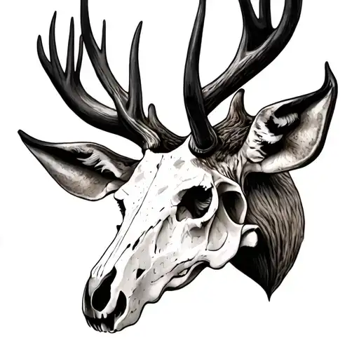 deer skull soft shading tattoo design idea