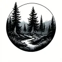 forest landscape round tattoo design idea