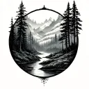 forest landscape round tattoo design idea