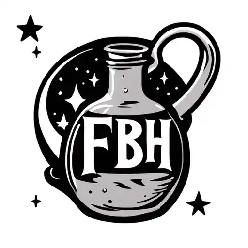 moonshine jar with FBH logo and moon and stars in the background tattoo design idea