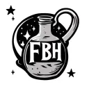 moonshine jar with FBH logo and moon and stars in the background tattoo design idea