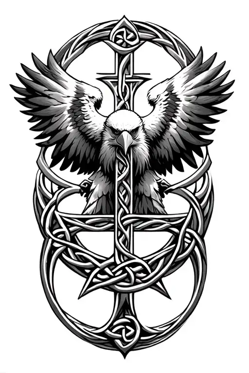 Eagle And Celtic Cross made tattoo design idea