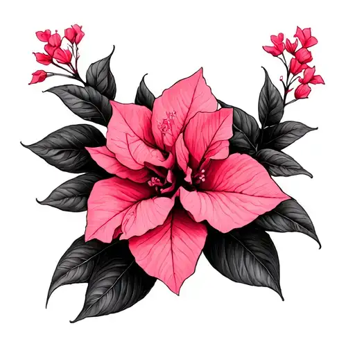 Red String Of Fate with bougainvillea flowers growing tattoo design idea