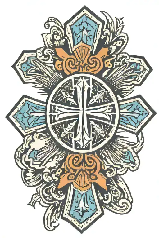 cross with Navajo medicine symbol in the middle tattoo design idea
