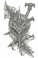 omega symbol, twin flame swords And Between tattoo design idea
