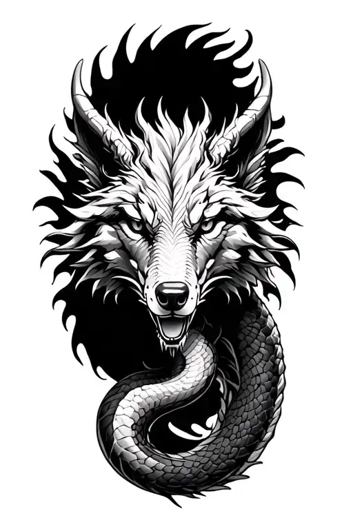 dragon wolf python separate tattoo design idea