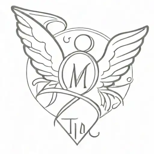 angel with letters M Q inside the Ace tattoo design idea