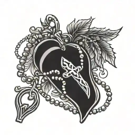 rosary wine and chili with heart tattoo design idea
