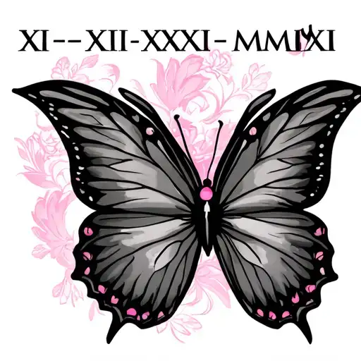 "XI-XXI-MMXII" breast cancer butterfly wing tattoo design idea