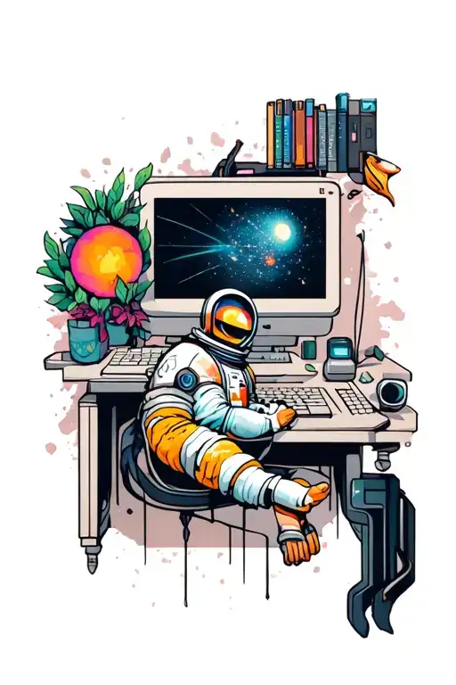 space, computer, tattoo design idea