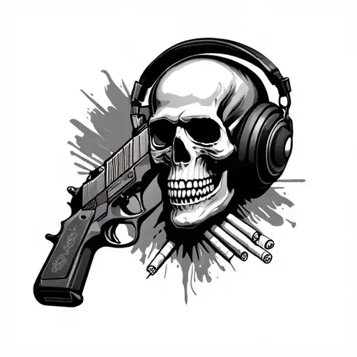 air soft gun with dj head phones and cod and cigarettes tattoo no skull  tattoo design idea