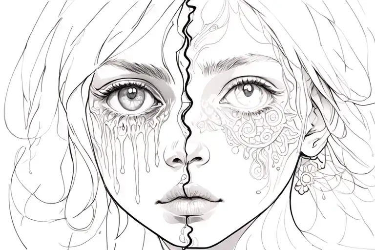 face split down middle one side with tears other side with hope tattoo design idea