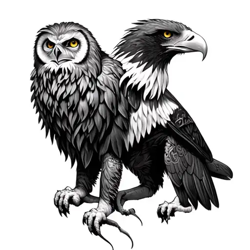 full arm tattoos eagle lion with owl tattoo design idea