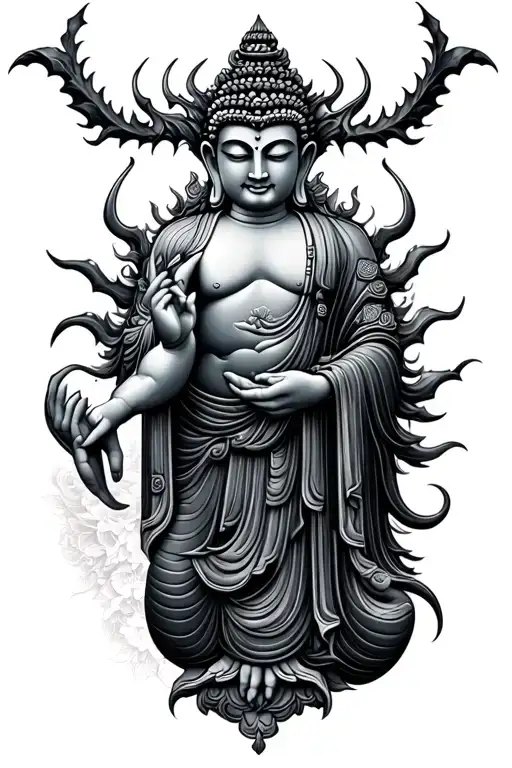 Buddha half demon tattoo design idea