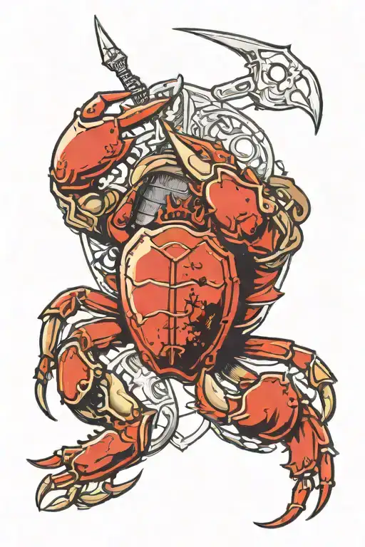 The crab holds a shield in its claw, and on the shield is depicted the symbol of anarchy tattoo design idea