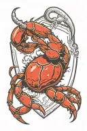 The crab holds a shield in its claw, and on the shield is depicted the symbol of anarchy tattoo design idea