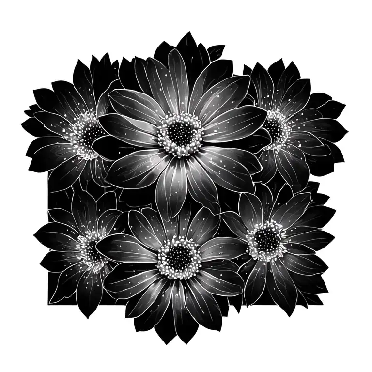 3 Translucent flowers on the back along the spine. One name in cursive writing starting from bottom to top tattoo design idea