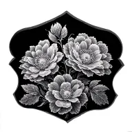 3 Translucent flowers on the back along the spine. One name in cursive writing starting from bottom to top tattoo design idea