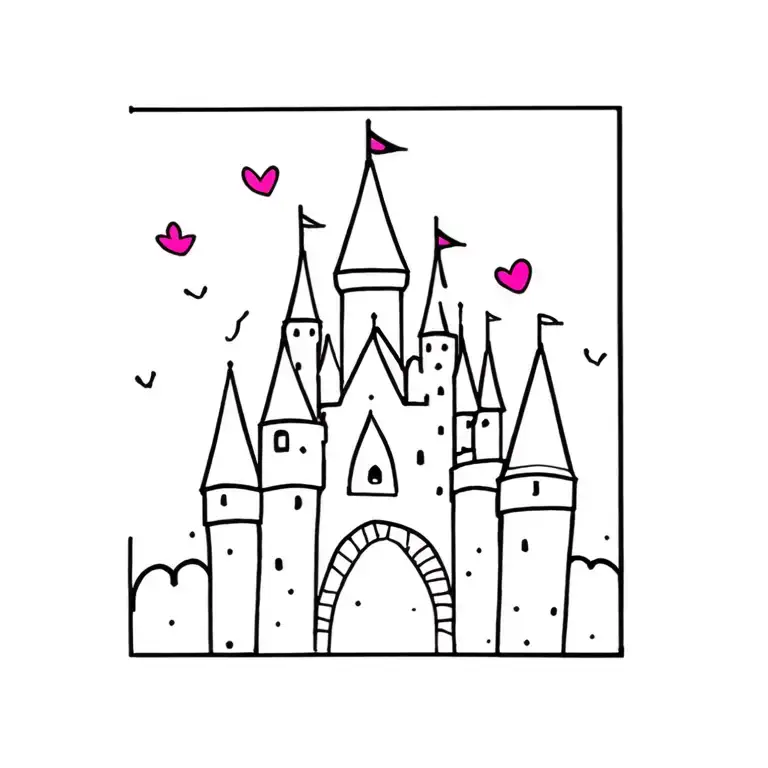 tiny disney castle tattoo with a little bit of color. maybe purples and pinks tattoo design idea