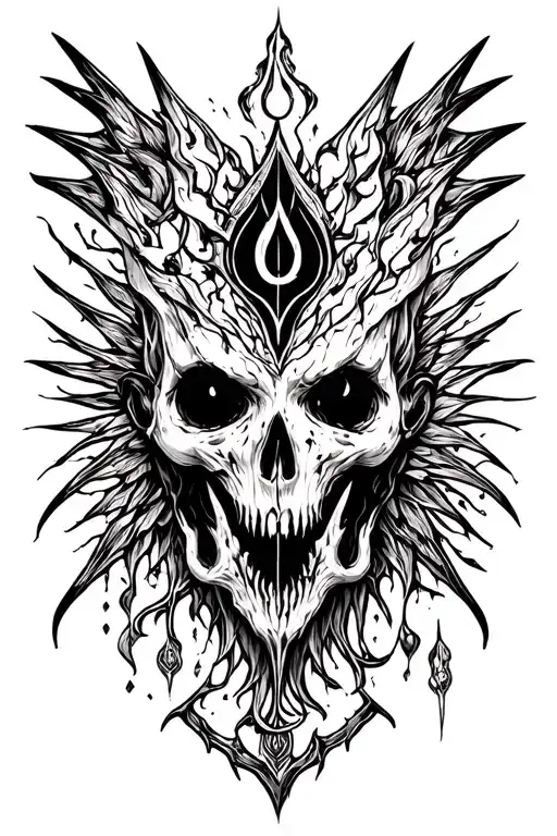 "Create an unusual symbol that embodies the themes of darkness, despair, destruction, fear, and the power of magic.  tattoo design idea
