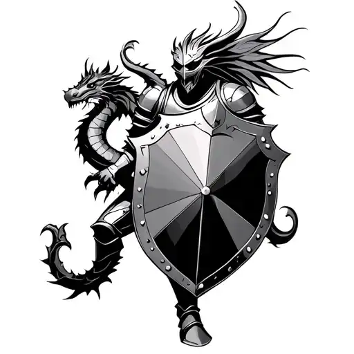 knight holding a shield adorned with a dragon tattoo design idea