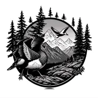  outdoor elements like trees, mountains with flying duck tattoo design idea