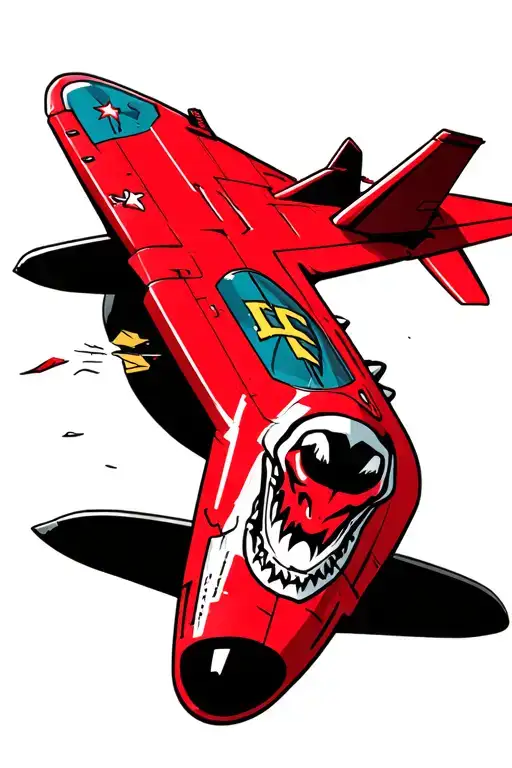 Fighter jet flown by a red devil tattoo design idea