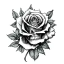 skeleton middle index thumb finger separate by a line with rose made by money on back hand tattoo design idea