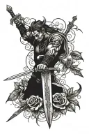 micheal slaying the devil sword rose  tattoo design idea
