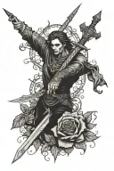 micheal slaying the devil sword rose  tattoo design idea