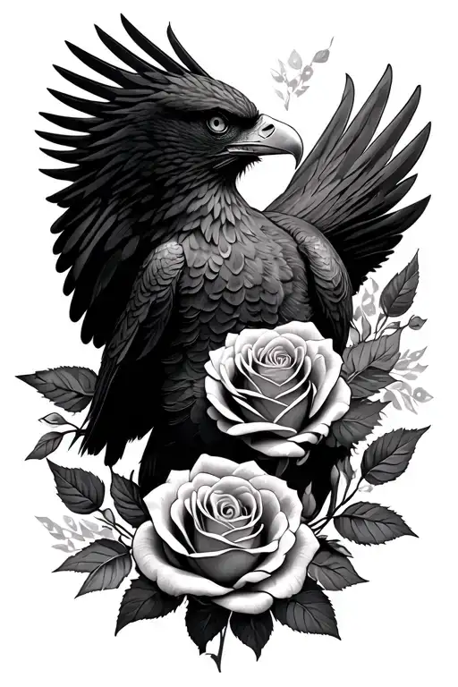 roses with eagle  tattoo design idea