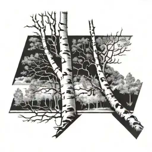 2 birch trees on an angle tattoo design idea