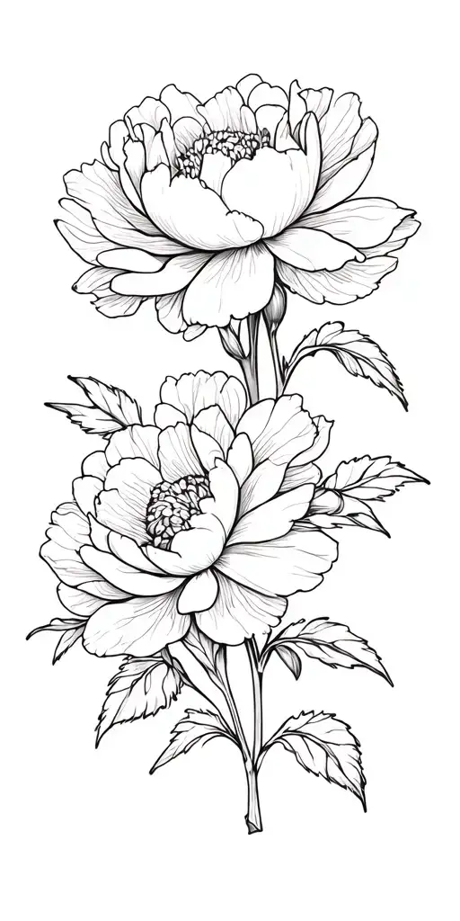 large scale peonies, begonias and iris flowers  tattoo design idea