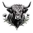 highland cow and thistle  tattoo design idea